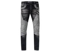 Straight-Jeans RUSTY NEAL "URUMA" Gr. 29, US-Größen, schwarz Herren Jeans Straight Fit mit trendigen Zierelementen (82039046-29)