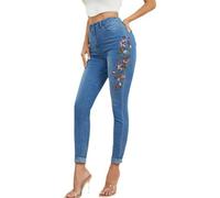 Jeans Hosen Hosen Denim bestickt Slim Fit Jeans Damen Europäische und Amerikanische bestickte elastische Leggings Trendy Casual Washed Blue High Waist Jeans, blau, S/M