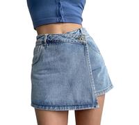 Jeans Hosenrock Damen Kurz Skort Sommer High Waist Jeansrock Mädchen Y2K Minirock Asymmetrische Culotte-Jeanshorts Mode Casual Jeans Rock mit Shorts Kurze Jeanshose Seitenschlitz A-Linien Denim-Rock