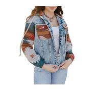 Jeans Jacken Für Damen,Damen Patchwork Jeansjacke In Abgeschnittener Form Distressed Hoodie Jeans Oberteile Maßgeschneiderter Stretch Trucker Lässige Oberbekleidung Kurzer Denim Mantel Mit Knöpfen S