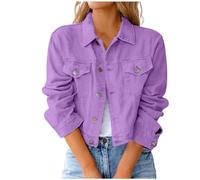 Jeans Jacken Für Damen Langarm Jeans Revers Jeansjacken Jeansjacke Kurze Geknöpft Einfarbig Kurzjacke Jacke Jacket Denim Mädchen Übergangsjacke Frühlingsjacke Damenjacken Lila S
