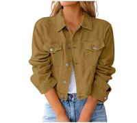 Jeans Jacken Für Damen Langarm Jeans Revers Jeansjacken Jeansjacke Kurze Geknöpft Einfarbig Kurzjacke Jacke Jacket Denim Mädchen Übergangsjacke Frühlingsjacke Damenjacken Khaki M