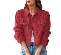 Jeans Jacken Für Damen Langarm Jeans Revers Jeansjacken Jeansjacke Kurze Geknöpft Einfarbig Kurzjacke Jacke Jacket Denim Mädchen Übergangsjacke Frühlingsjacke Damenjacken Weinrot M