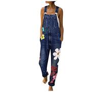 Jeans Latzhose Damen,Lang Overall Blumen Jumpusuit Jeanshose Elegant Casual Denim Fraizeithose Slim Fit Spielanzug Ärmellos Playsuit Strampler Denim Hosen Briskorry Sommerhose Briskorry