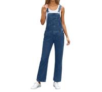 Jeans Latzhose Damen weiß, Jeans Latzhose Damen Lang mit Taschen Baggy Stretch Sommeroverall Denim Ganzkörperanzug Casual Verstellbare Trägern Jumpsuit Hosen Overall, Dunkelblau, S