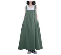 Jeans Latzkleid Damen Jeanskleid Damen Knielang Loose Trägerkleid Hohltaschenkleid mit Taschen Lose Latzrock Lang Trägerrock Elegant Knielang Jeansrock Overall Volant Jeanskleid (04-Green, XXL)