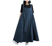 Jeans Latzkleid Damen Jeanskleid Damen Knielang Loose Trägerkleid Hohltaschenkleid mit Taschen Lose Latzrock Lang Trägerrock Elegant Knielang Jeansrock Overall Volant Jeanskleid (05-Blue, M)