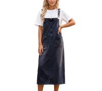 Jeans Latzkleid Damen Lang Trägerkleid Casual Denim Dungarees Dress Rock Verstellbar Träger Fit Overall Freizeitkleid Mit Taschen Jeanskleid Midi Kleider Loose Jeansrock