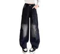 Jeans Mädchen 134, Mädchen Klamotten, Baggy Jeans Cargohose Hoher Taille Cargo Hose Weites Bein Jeanshose Wide Leg Hip Hop Streetwear Y2K Jean Hosen Mit Mehreren Taschen Klamotten Teenager