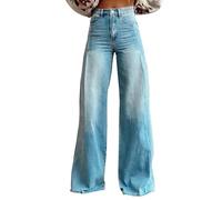 Jeans Mädchen 152 Einfarbige Locker Freizeithose Jeans Boyfriend Damen Gerade Geschnittene High Waist Straight Leg Jeans Damen Jeanshose Loose Jeans Hose Damen Jeans Damen Stretch(3-Light Blue,XXL)