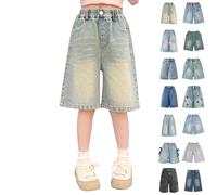 Jeans Mädchen 158, Kinder Jeans, Baggy Jeans Shorts Mädchen Denim Kurze Hosen Sommer Jorts Stretch Kinder Y2K Sommerhose Elastische Taille Kurz Jeanshose Weites Bein Jeansshorts Teenager Streetwear