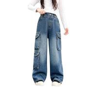 Jeans Mädchen, Mädchen Kleidung 146-152, Baggy Jeans Cargohose Hoher Taille Cargo Hose Weites Bein Jeanshose Wide Leg Hip Hop Streetwear Y2K Jean Hosen Mit Mehreren Taschen Klamotten Teenager