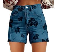 Jeans Mit Weitem Bein, Jeans Gerades Bein Damen, High Waist Lässige Jeans Shorts Hoher Taille Entspannter Passform Artretro Print Blumen Sommerjeans Schwarz Rot, Mein Konto Anzeigen Deutsch