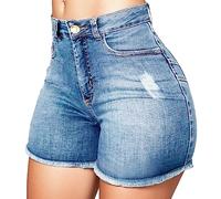 Jeans Shorts Damen High Waist, Kurze Jeanshose Damen Skinny,Denim Hose Damen Jeansshorts Jeansleggings mit Löchern Stretch Slim Fit Hotpants Sommerjeans Sommerhose Kurzgröße Hosen für Frauen