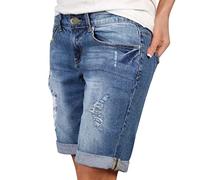 Jeans Shorts Damen Knielang Zerrissen Sommer Sexy Frauen Kurze Hose Denim Stretch Grosse Grössen Mode Casual Lose Jeansshorts Bermuda Übergröße Hotpants Strandshorts (Blau, XXL)