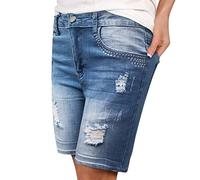 Jeans Shorts Damen Knielang Zerrissen Sommer Sexy Frauen Kurze Hose Denim Stretch Grosse Grössen Mode Casual Lose Jeansshorts Bermuda Übergröße Hotpants Strandshorts