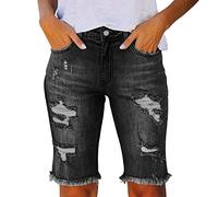 Jeans Shorts Damen Kurze Hose Damen Jeans Damen Casual Ripped Denim Shorts Mittlere Taille Kurze Jeanshose mit Taschen Chnnamzu-S39