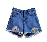 Jeans Shorts Damen Kurze Hose Sommer Bermuda Jeansshorts High Waist Jeansshort Zerrissene Casual Denim Sommershorts Ripped Hotpants Mit Taschen