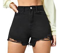 Jeans Shorts Damen Sommer- Kurze Jeanshose Damen High Waist, Kurze Hose Damen Jeans mit Löchern Sexy Hotpants Distressed Sommerjeans Damenjeans Zerrissene Damenshorts Jeans-Shorts