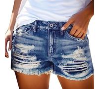 Jeans Shorts Damen Sommer - Kurze Jeanshose Damen High Waist Kurze Hose Damen Jeans mit Löchern Tasche Sexy Hotpants Sommerjeans Damenjeans Lässig Jeansshorts Damenshorts Jeans-Shorts Frauen