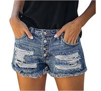 Jeans Shorts Damen Sommer - Kurze Jeanshose Damen High Waist Kurze Hose Damen Jeans mit Löchern Tasche Sexy Hotpants Sommerjeans Damenjeans Lässig Jeansshorts Damenshorts Jeans-Shorts Frauen