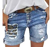 Jeans Shorts Damen Sommer - Kurze Jeanshose Damen High Waist Kurze Hose Damen Jeans mit Löchern Tasche Sexy Hotpants Sommerjeans Damenjeans Lässig Jeansshorts Damenshorts Jeans-Shorts Frauen