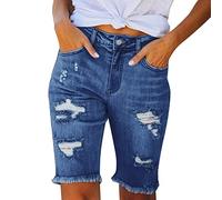 Jeans Shorts Damen Sommer - Kurze Jeanshose Damen Mid Waist- Kurze Hose Damen Jeans mit Löchern Hotpants Sommerjeans Stretch Damenjeans Zerrissene Jeansshorts Damenshorts Hosen für Frauen
