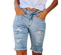 Jeans Shorts Damen Stretch Kurze Jeanshose Damen Skinny Denim Hose Damen Sommer Jeansshorts mit Löchern Zerrissene Slim Fit Mid Waist Sommerjeans Sommerhose Kurzgröße Hosen Shorts