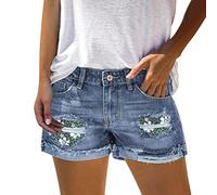 Jeans Shorts Damen Zerrissene Kurze Hose Damen Sommer Destroyed Jeansshort High Waist Sexy Low Denim Shorts Slim Stretch Grosse Grössen Lose Jeansshorts Bermuda Übergröße Hotpants Strandshorts