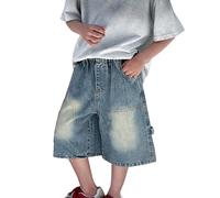 Jeans Shorts Jungen Baggy Denim Kurze Cargo Hose Kinder Sommer Weites Bein Elastischer Bund Bermuda Jeansshorts mit Tasche Lässig Hot Pants Knielang Jeanshose Y2k Jorts (Light Blue, 10-11 Years)