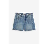 Shorts BONPRIX, Damen, Gr. 36, N-Gr, blau (blau denim used (länge: regulär)), Obermaterial: 100% Baumwolle, loose fit, Hosen Shorts, Loose Fit, aus Baumwolle, mit vorverlegter Naht (13313866-36) blau 