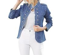 Jeans-Sweatblazer Damen Blau - Jeansjacke Stretch Damen Weich Kurz Übergangsjacken Tailliert Jeansjacken Zweireiher Stehkragen Jeansblazer Elegant Kurzblazer Oversize Kurzmantel Herbst-Damenjacken