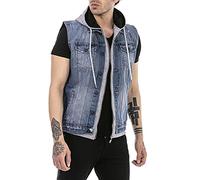 Jeans-Weste für Herren Sweat-Jacke Jeansjacke mit Kapuze Used Look Blau S