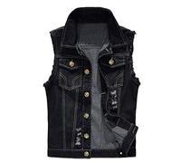 Jeans Weste Schwarz Herren - Denim Weste Biker Casual Jeansjacke Ohne Ärmel Revers Jeansweste Oversized Denim Jacket Mit Taschen Stretch Bikerweste Baumwolle Sommerjacke Ärmellose-Streetwear