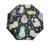 Jeansame Niedlicher Regenschirm mit Katze, Tier, faltbar, kompakt, automatisch, für Damen, Herren, Kinder, Jungen, Mädchen, multi, auto open close umbrella