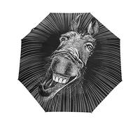 Jeansame Regenschirm, abstrakt, lustig, verrückter Esel, Tierkunst, zusammenklappbar, kompakt, automatisch, Regenschirme für Damen, Herren, Kinder, Jungen und Mädchen