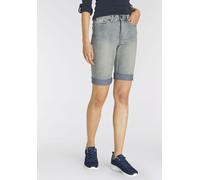 Jeansbermudas ARIZONA, Damen, Gr. 40, N-Gr, blau (blau bleache), Denim/Jeans, Obermaterial: 79% Baumwolle, 19% Polyester, 2% Elasthan, vintage, Basic, schmal kniefrei, Jeans, schmale Passform, krempel
