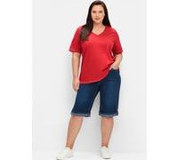 Jeansbermudas SHEEGO, Damen, Gr. 52, Normalgrößen, blau (blau denim), 99% Baumwolle, 1% Elasthan, unifarben, kurz, Jeans (46623630-52) blau denim