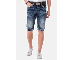 Jeansbermudas CIPO & BAXX "Bermuda & Short", Herren, Gr. 29, Normalgrößen, blau, 100% Baumwolle, unifarben, regular fit knielang, Jeans, mit stylishen Kontrastnähten, CK268 (34328239-29) blau