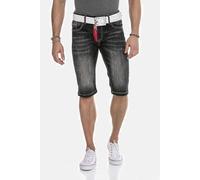 Jeansbermudas CIPO & BAXX "Bermuda & Short", Herren, Gr. 31, Normalgrößen, schwarz, 98% Baumwolle 2% Elasthan, unifarben, regular fit kurz, Jeans, mit trendigen Farbklecksen, CK240 (73728301-31) schwa