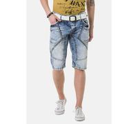 Jeansbermudas CIPO & BAXX "Capri-Shorts", Herren, Gr. 30, Normalgrößen, blau, 100% Baumwolle, unifarben, regular fit knieumspielend, Jeans, mit auffälligen Ziernähten (57270456-30) blau