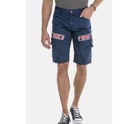 Jeansbermudas CIPO & BAXX "Capri-Shorts", Herren, Gr. 32, Normalgrößen, blau (navyblau), 100% Baumwolle, unifarben, regular fit knieumspielend, Jeans, mit angesagtem Label-Patch auf den Cargotaschen (