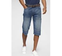 Jeansbermudas H.I.S "HANTZ", Herren, Gr. 38, N-Gr, blau (blau wash), Denim/Jeans, Obermaterial: 75% Baumwolle, 23% Polyester, 2% Elasthan, Abriebeffekte, normal kniebedeckend, Jeans, gerader Beinschni
