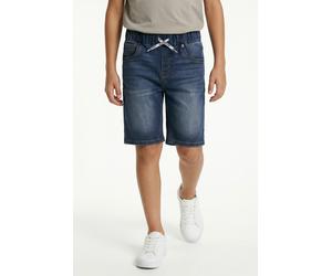 Jeansbermudas LEVI'S KIDS "LVB SKINNY FIT DOBBY SHORT", Jungen, Gr. 12 (152), N-Gr, blau (buckeroo), Denim/Jeans, Obermaterial: 68% Baumwolle, 31% Polyester, 1% Elasthan, skinny fit, Jeans, for BOYS (