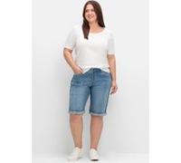 Jeansbermudas SHEEGO, Damen, Gr. 46, Normalgrößen, blau (light blau, denim), 98% Baumwolle, 2% Elasthan, unifarben, kurz, Jeans (32633030-46) light blau, denim