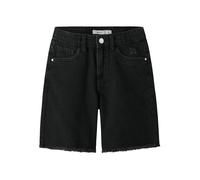 Jeansbermudas NAME IT "NKFBELLA HW WIDE DNM SHORTS 1488-BE NOOS", Mädchen, Gr. 128, N-Gr, schwarz denim, Denim/Jeans, Obermaterial: 100% Baumwolle, Abriebeffekte, overdyed, unifarben, relaxed fit ca. 
