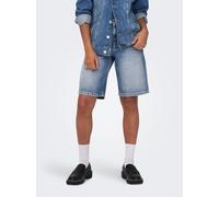 Jeansbermudas ONLY "ONLMATE REG BAGGY LONG SHORTS DNM NOOS", Damen, Gr. L (40), N-Gr, blau (medium blau denim), Denim/Jeans, Obermaterial: 100% Baumwolle, unifarben, kurz, Jeans, Baumwolle, Regular Wa