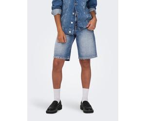 Jeansbermudas ONLY "ONLMATE REG BAGGY LONG SHORTS DNM NOOS", Damen, Gr. L (40), N-Gr, blau (medium blau denim), Denim/Jeans, Obermaterial: 100% Baumwolle, unifarben, kurz, Jeans, Baumwolle, Regular Wa