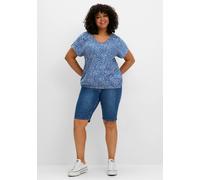 Jeansbermudas SHEEGO, Damen, Gr. 40, Normalgrößen, blau (blau denim), 99% Baumwolle, 1% Elasthan, unifarben, kurz, Jeans (42344234-40) blau denim