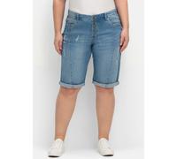 Jeansbermudas SHEEGO, Damen, Gr. 44, Normalgrößen, blau (light blau, denim), 98% Baumwolle, 2% Elasthan, unifarben, kurz, Jeans (32633030-44) light blau, denim
